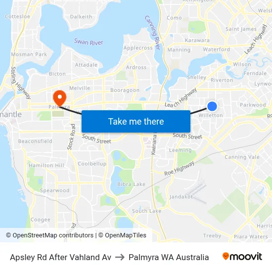 Apsley Rd After Vahland Av to Palmyra WA Australia map