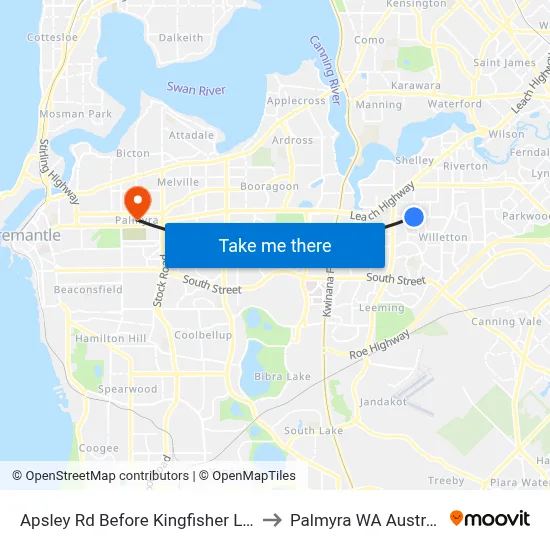 Apsley Rd Before Kingfisher Loop to Palmyra WA Australia map
