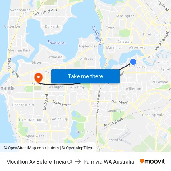 Modillion Av Before Tricia Ct to Palmyra WA Australia map