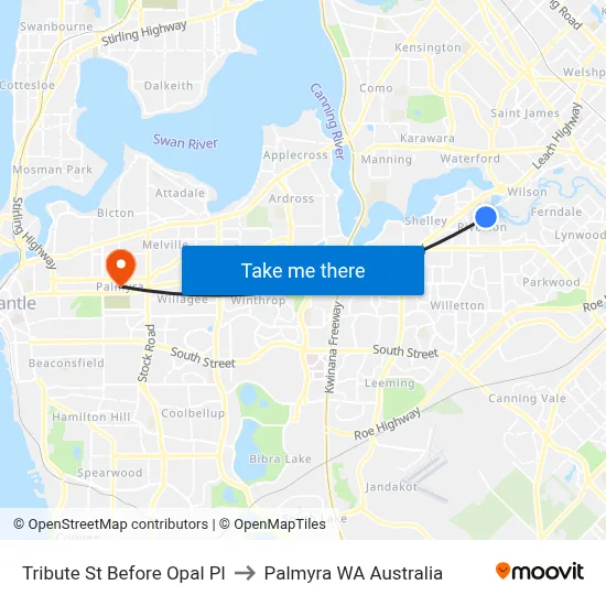 Tribute St Before Opal Pl to Palmyra WA Australia map