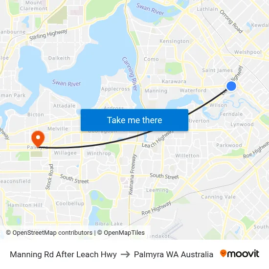 Manning Rd After Leach Hwy to Palmyra WA Australia map