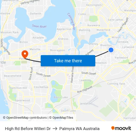 High Rd Before Willeri Dr to Palmyra WA Australia map