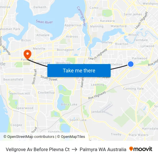 Vellgrove Av Before Plevna Ct to Palmyra WA Australia map