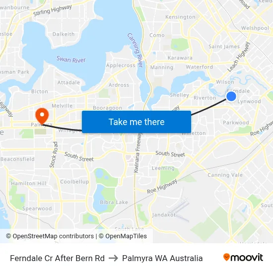 Ferndale Cr After Bern Rd to Palmyra WA Australia map