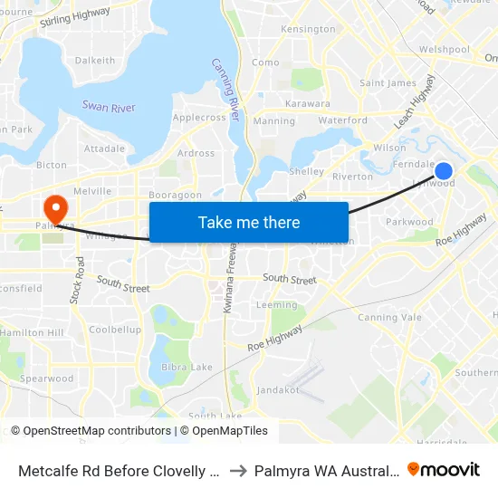 Metcalfe Rd Before Clovelly Cr to Palmyra WA Australia map