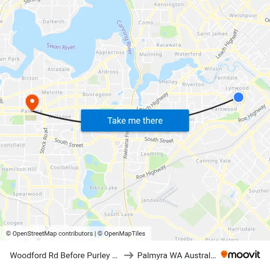 Woodford Rd Before Purley Cr to Palmyra WA Australia map