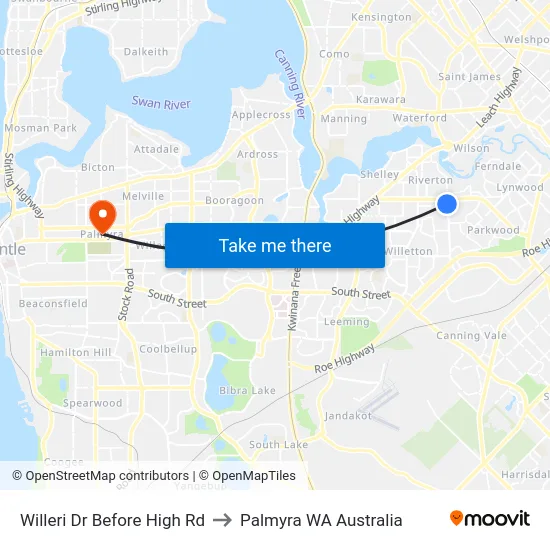 Willeri Dr Before High Rd to Palmyra WA Australia map