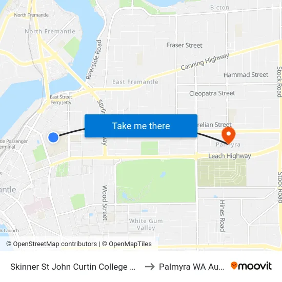 Skinner St John Curtin College Of the Arts to Palmyra WA Australia map