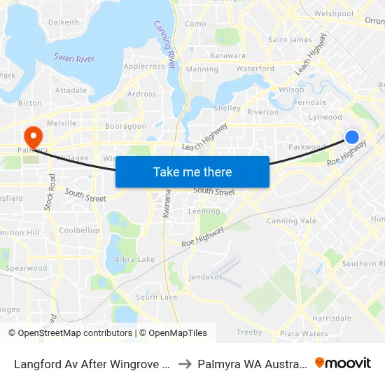 Langford Av After Wingrove Rd to Palmyra WA Australia map