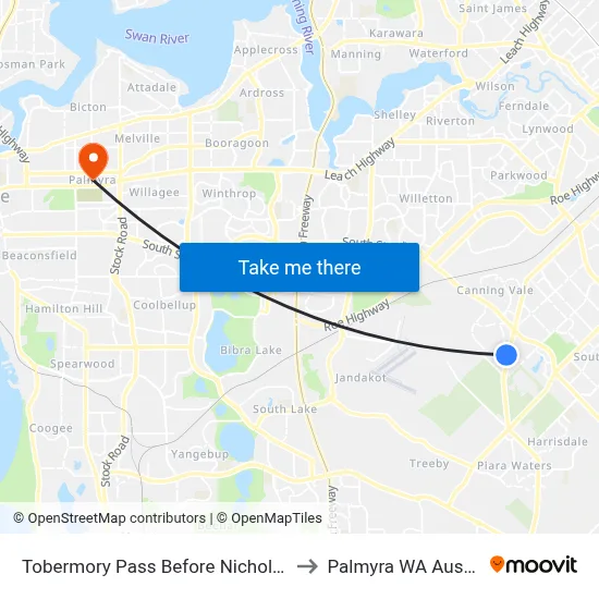 Tobermory Pass Before Nicholson Rd to Palmyra WA Australia map