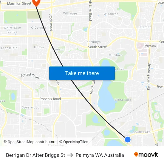 Berrigan Dr After Briggs St to Palmyra WA Australia map