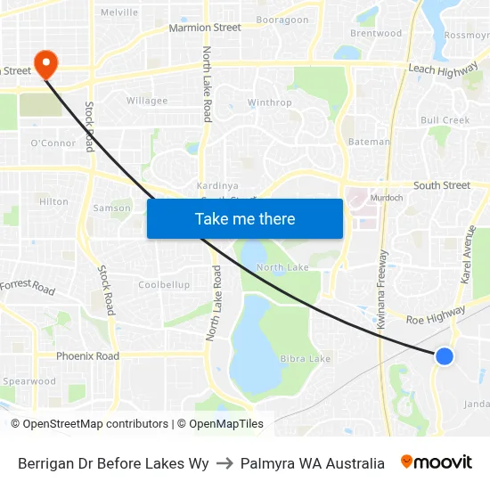 Berrigan Dr Before Lakes Wy to Palmyra WA Australia map