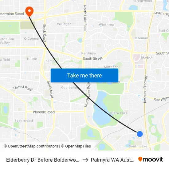 Elderberry Dr Before Bolderwood Dr to Palmyra WA Australia map