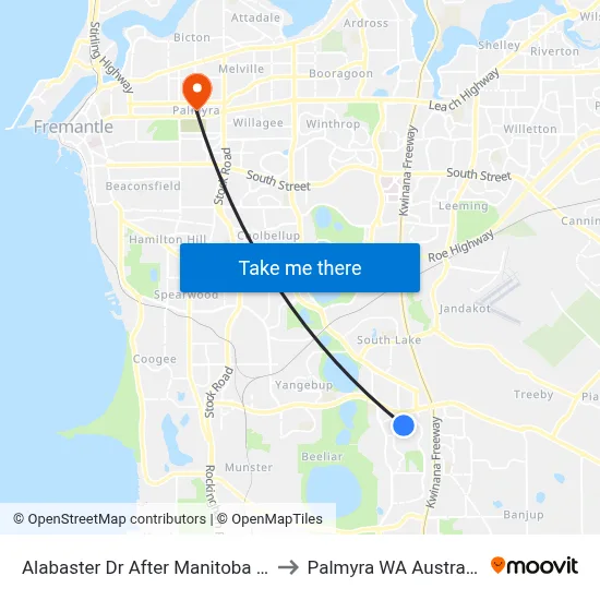 Alabaster Dr After Manitoba Pl to Palmyra WA Australia map