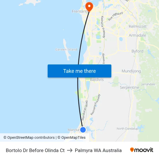 Bortolo Dr Before Olinda Ct to Palmyra WA Australia map