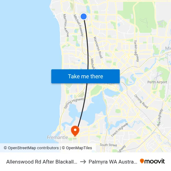 Allenswood Rd After Blackall Dr to Palmyra WA Australia map