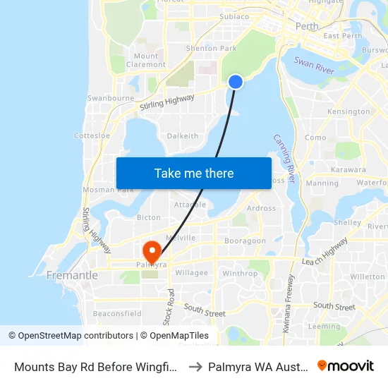 Mounts Bay Rd Before Wingfield Av to Palmyra WA Australia map