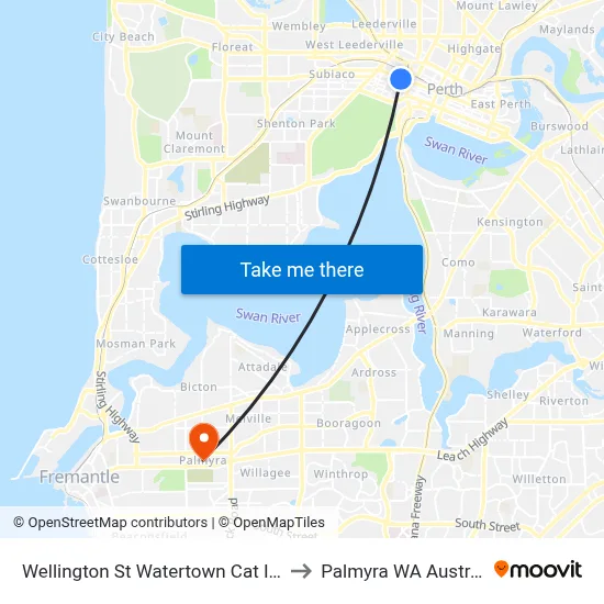 Wellington St Watertown Cat Id 61 to Palmyra WA Australia map