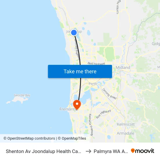 Shenton Av Joondalup Health Campus Cat Id 17 to Palmyra WA Australia map