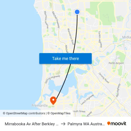 Mirrabooka Av After Berkley Rd to Palmyra WA Australia map