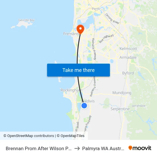Brennan Prom After Wilson Pass to Palmyra WA Australia map