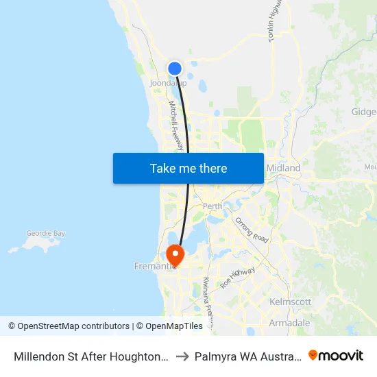 Millendon St After Houghton Dr to Palmyra WA Australia map