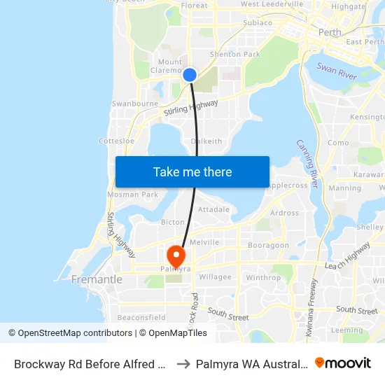 Brockway Rd Before Alfred Rd to Palmyra WA Australia map