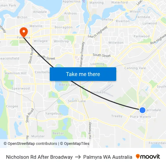 Nicholson Rd After Broadway to Palmyra WA Australia map