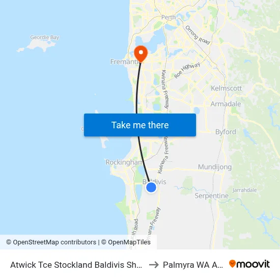 Atwick Tce Stockland Baldivis Shopping Centre to Palmyra WA Australia map