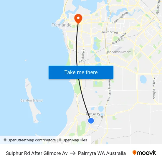 Sulphur Rd After Gilmore Av to Palmyra WA Australia map