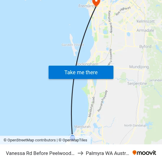 Vanessa Rd Before Peelwood Pde to Palmyra WA Australia map