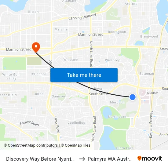 Discovery Way Before Nyarrie Dr to Palmyra WA Australia map