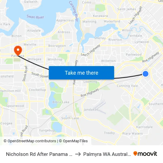Nicholson Rd After Panama St to Palmyra WA Australia map