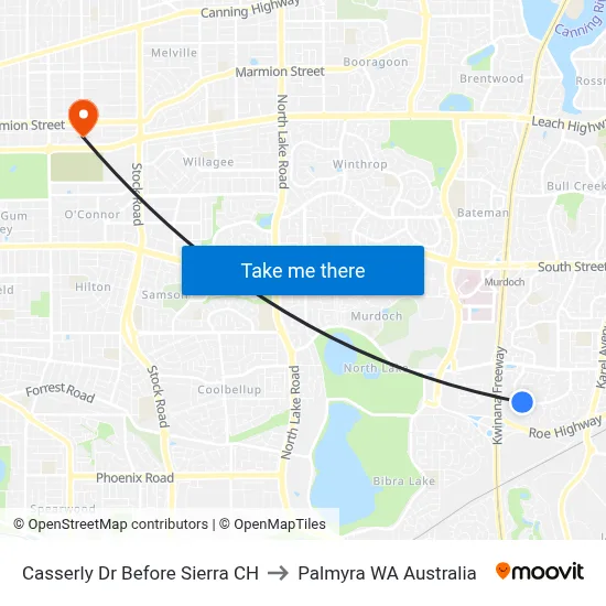 Casserly Dr Before Sierra CH to Palmyra WA Australia map