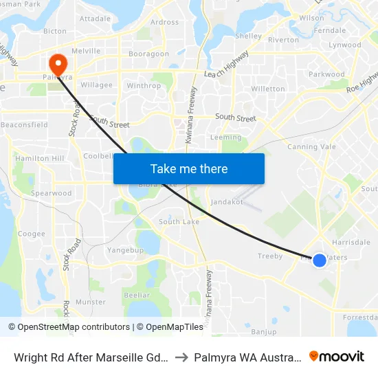 Wright Rd After Marseille Gdns to Palmyra WA Australia map
