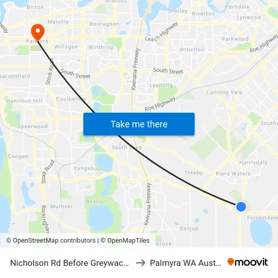 Nicholson Rd Before Greywacke Ent to Palmyra WA Australia map