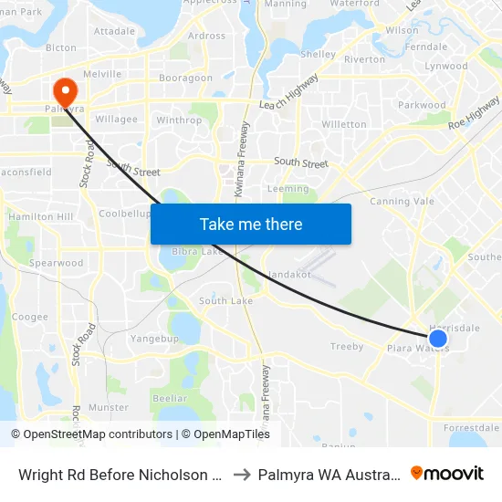 Wright Rd Before Nicholson Rd to Palmyra WA Australia map