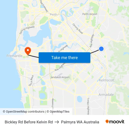 Bickley Rd Before Kelvin Rd to Palmyra WA Australia map