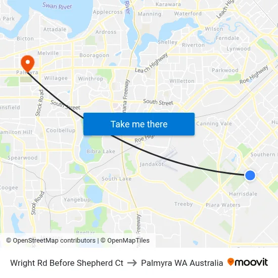 Wright Rd Before Shepherd Ct to Palmyra WA Australia map