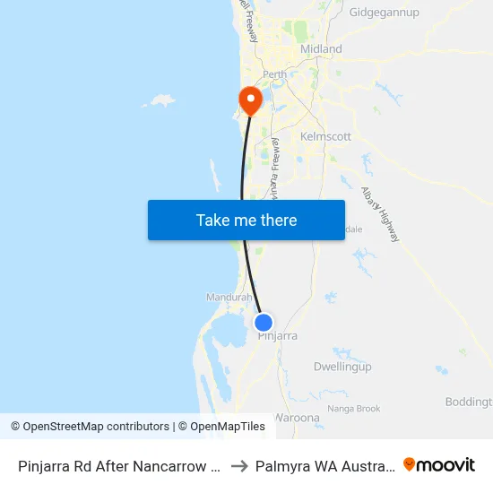 Pinjarra Rd After Nancarrow Wy to Palmyra WA Australia map