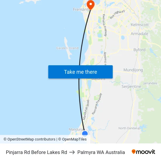 Pinjarra Rd Before Lakes Rd to Palmyra WA Australia map