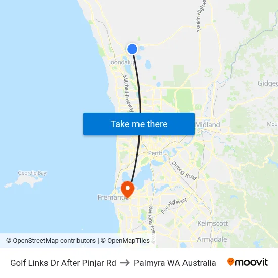 Golf Links Dr After Pinjar Rd to Palmyra WA Australia map