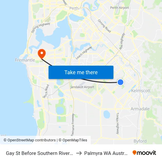 Gay St Before Southern River Rd to Palmyra WA Australia map