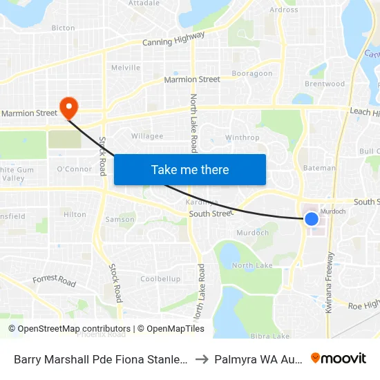 Barry Marshall Pde Fiona Stanley Hospital to Palmyra WA Australia map