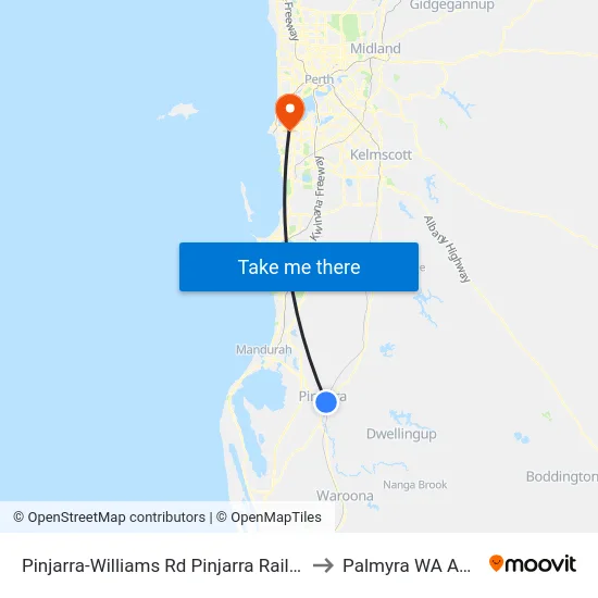 Pinjarra-Williams Rd Pinjarra Railway Station to Palmyra WA Australia map