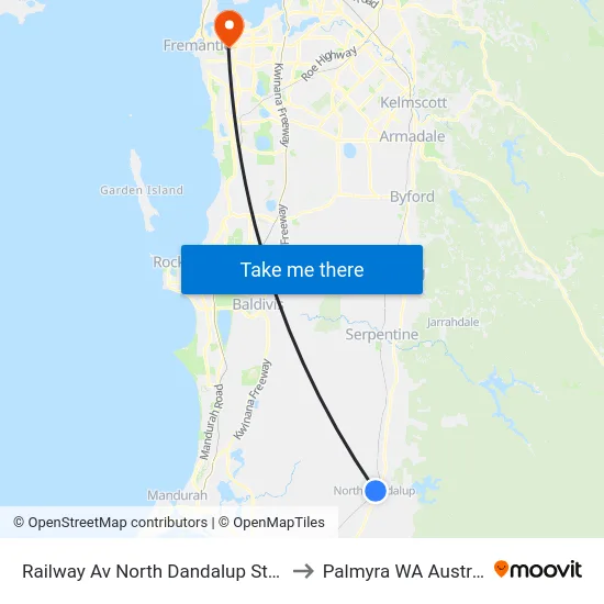 Railway Av North Dandalup Station to Palmyra WA Australia map