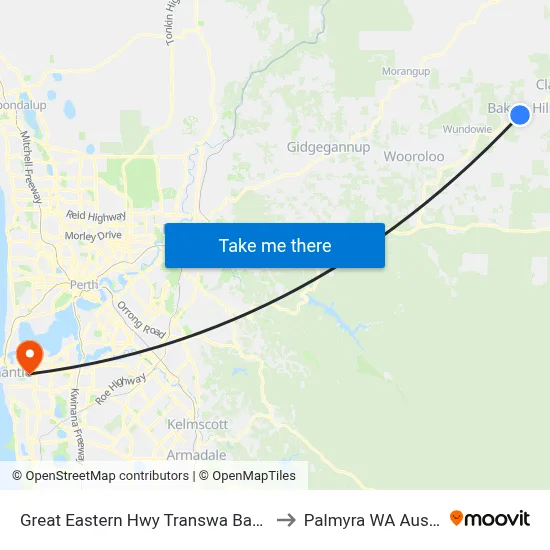 Great Eastern Hwy Transwa Bakers Hill to Palmyra WA Australia map