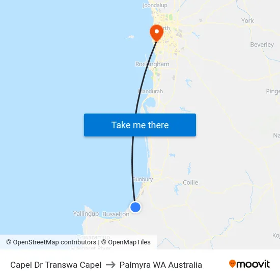 Capel Dr Transwa Capel to Palmyra WA Australia map