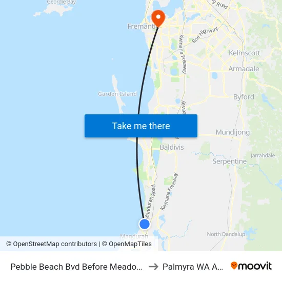 Pebble Beach Bvd Before Meadow Springs Dr to Palmyra WA Australia map