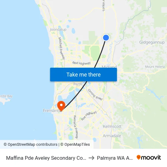 Maffina Pde Aveley Secondary College Stand 1 to Palmyra WA Australia map